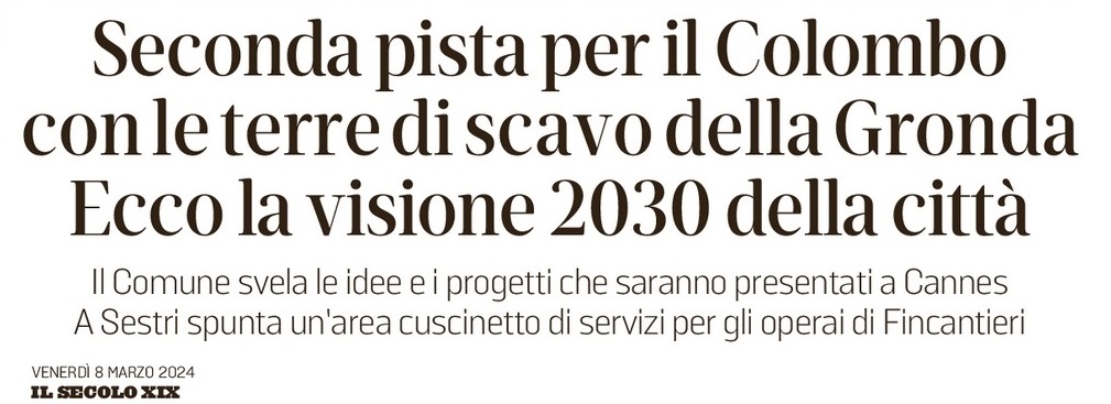 2024 03 08 porto containers aeroporto Bucci illustra il progetto Genova 2030 seconda pista per il Colombo 01 TITOLO Il Secolo XIX